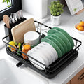 Kitsure Stainless Steel Dish Drying Rack with Cutlery Holder (Black)