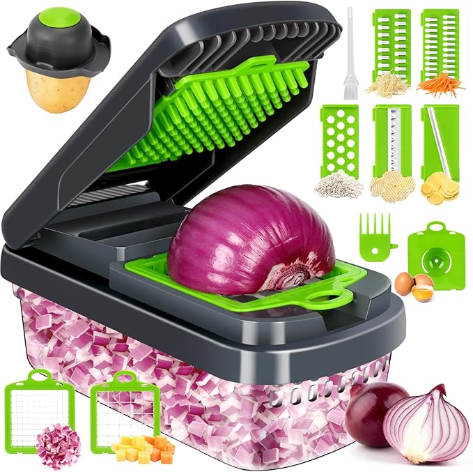 Yusshn 12-in-1 Multifunction Vegetable Chopper with 7 Blades & Container (Grey)