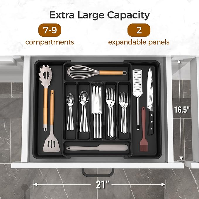 Ukeetap Expandable Silverware Organizer – BPA-Free Cutlery Tray (Black)