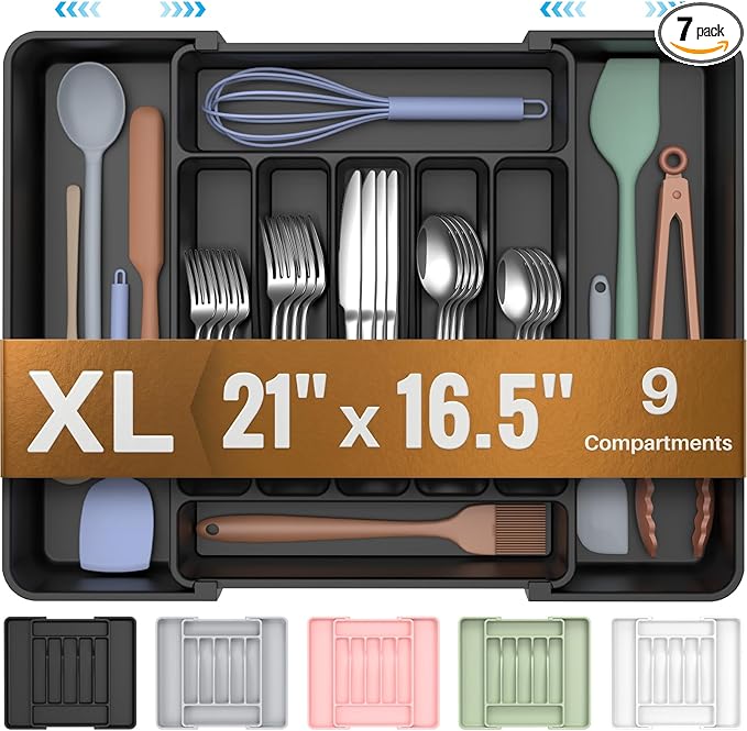 Ukeetap Expandable Silverware Organizer – BPA-Free Cutlery Tray (Black)