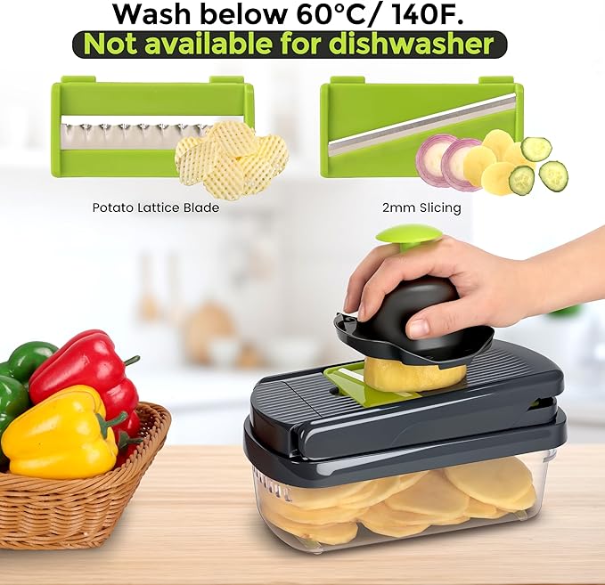 Yusshn 12-in-1 Multifunction Vegetable Chopper with 7 Blades & Container (Grey)