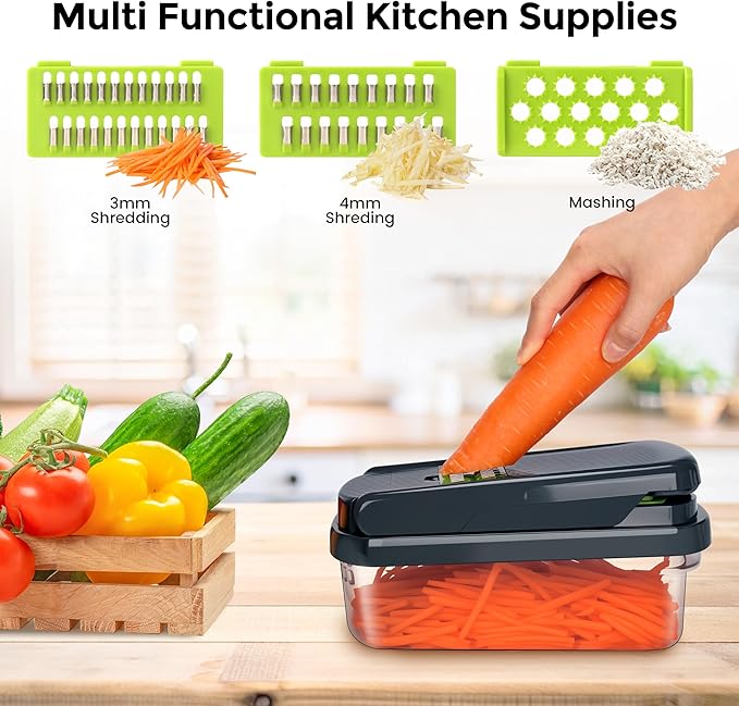 Yusshn 12-in-1 Multifunction Vegetable Chopper with 7 Blades & Container (Grey)
