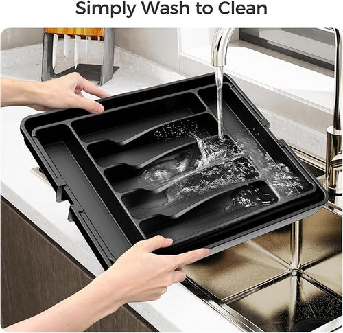 Ukeetap Expandable Silverware Organizer – BPA-Free Cutlery Tray (Black)