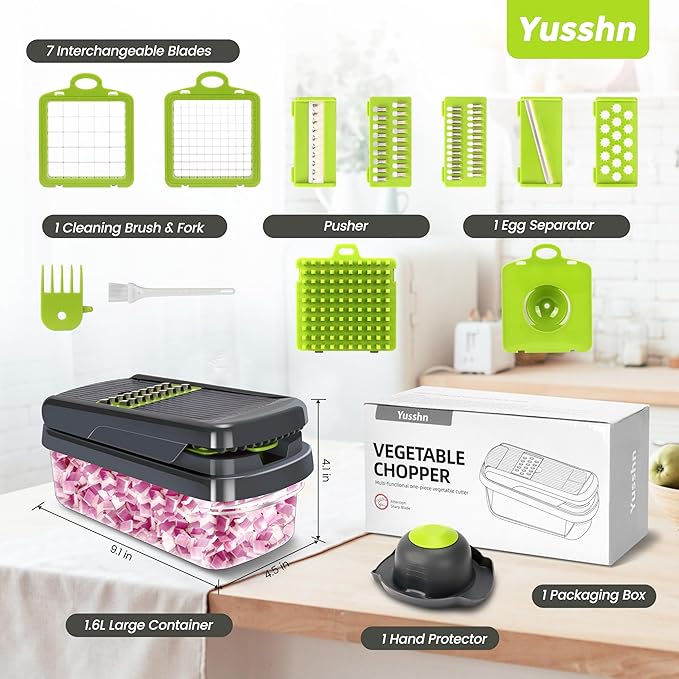 Yusshn 12-in-1 Multifunction Vegetable Chopper with 7 Blades & Container (Grey)